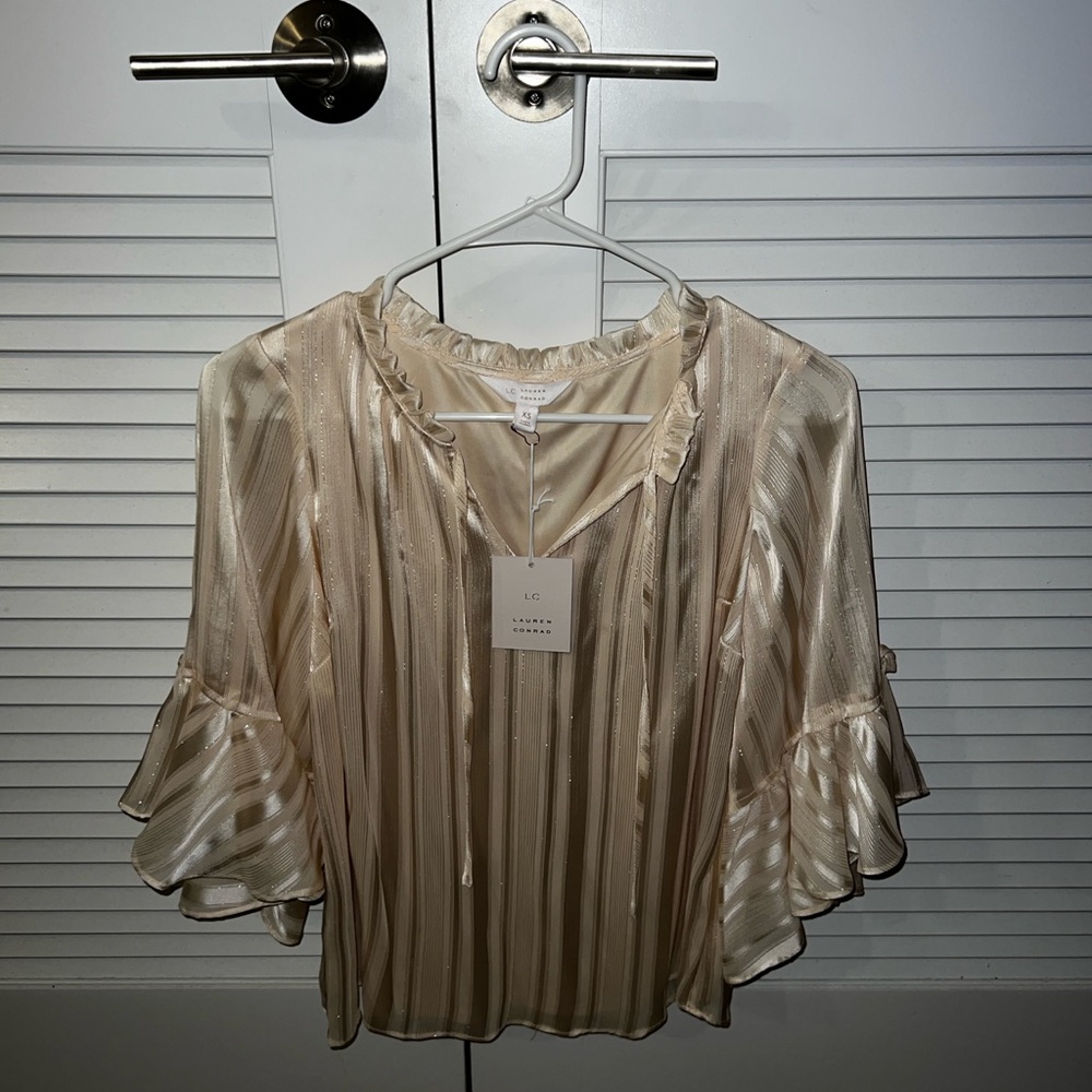 LC Lauren Conrad Women's Beige Striped Top